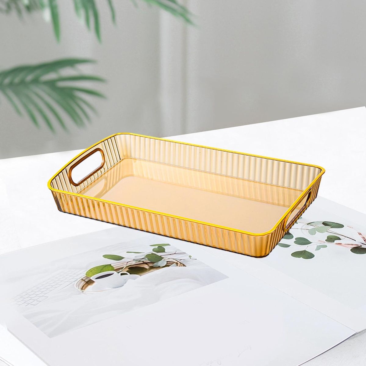 Dessert Table Display Tray Transparent Thickened Serving Tray for Tea Golden