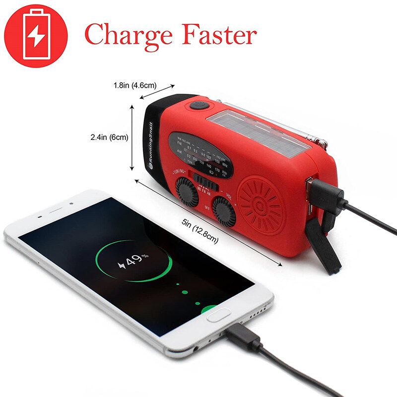 Portable Solar Emergency FM Radio Hand Crank Self Powered AM/FM/NOAA USB Charging With 3 LED Flashlight Outdoor Lighting Camping Hiking Multi-function Red