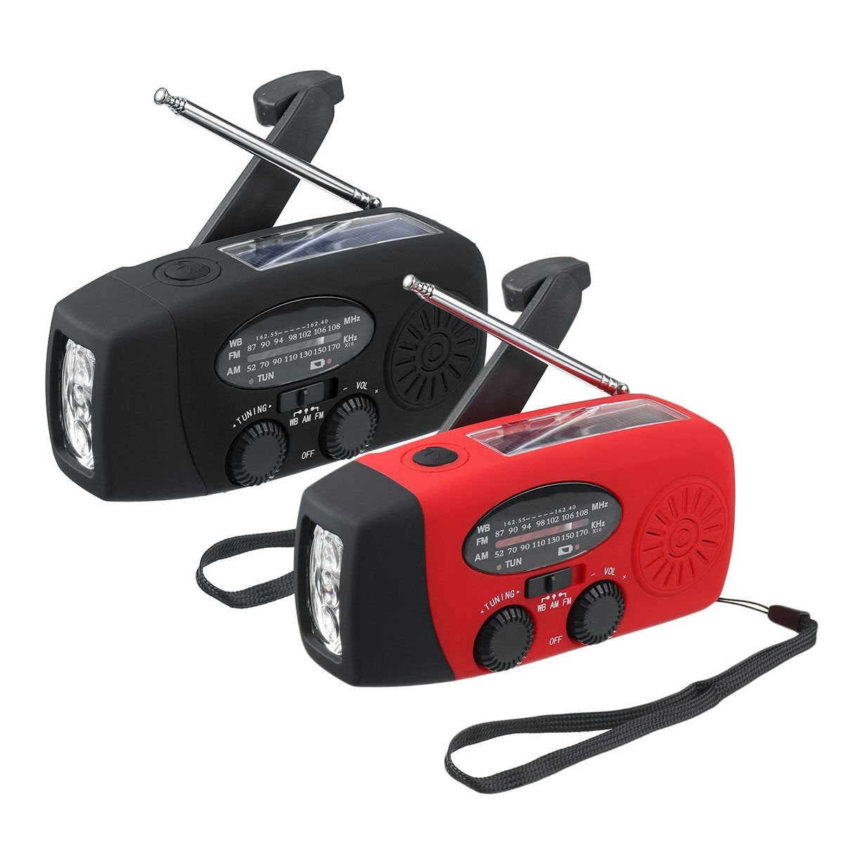 Portable Solar Emergency FM Radio Hand Crank Self Powered AM/FM/NOAA USB Charging With 3 LED Flashlight Outdoor Lighting Camping Hiking Multi-function Red
