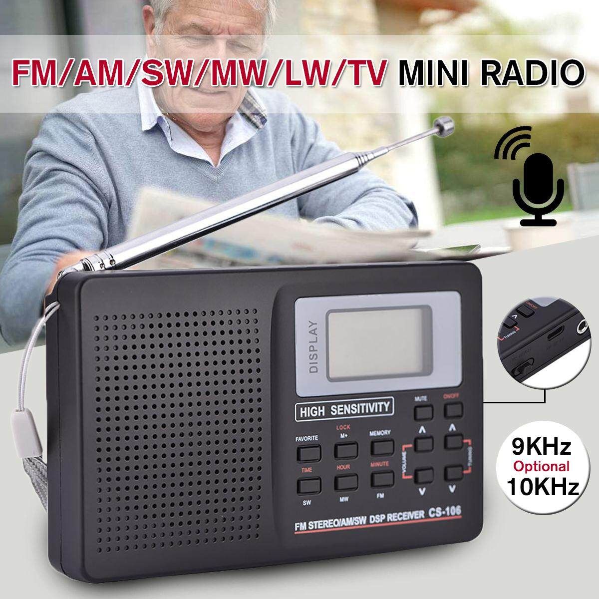 Portable Digital World Full Band Radio Receiver AM/FM/SW/MW/LW Radio+Alarm Clock Black