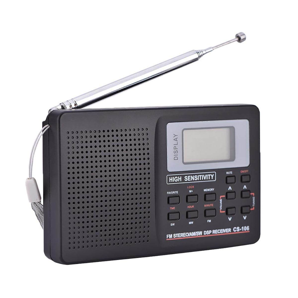 Portable Digital World Full Band Radio Receiver AM/FM/SW/MW/LW Radio+Alarm Clock Black