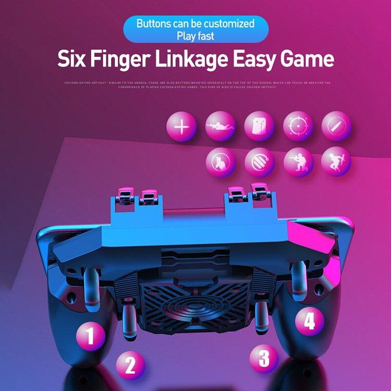 DL88 Phone Cooler Fan Game Controller Grip 6 Finger Trigger Joystick For PUBG Phone Game Controller For Mobile Phone Games