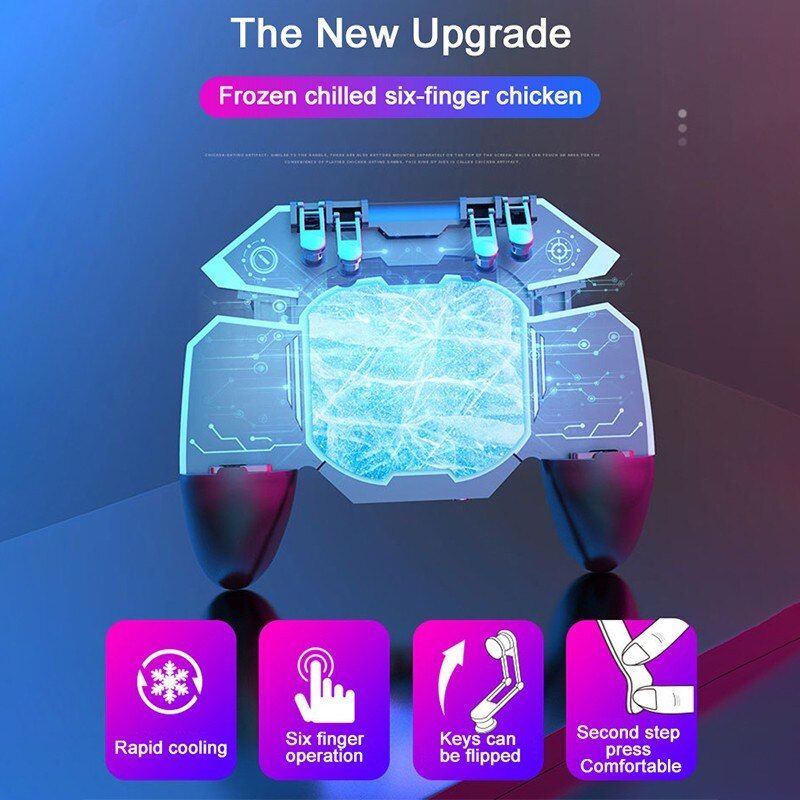 DL88 Phone Cooler Fan Game Controller Grip 6 Finger Trigger Joystick For PUBG Phone Game Controller For Mobile Phone Games