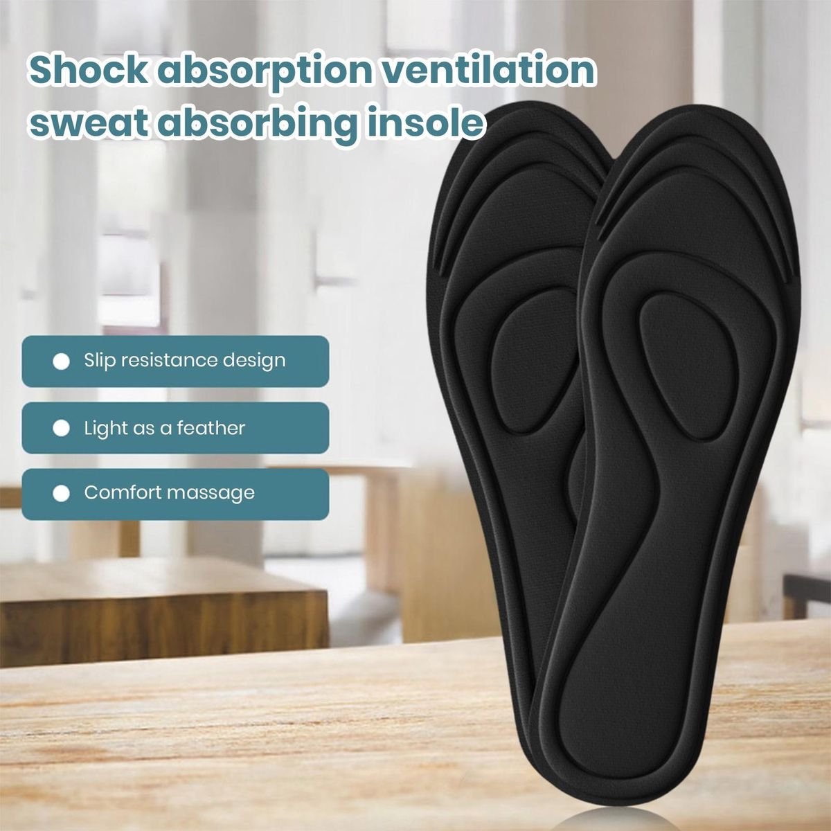 1 Pair Insoles Anti-shock Sport Insoles Black