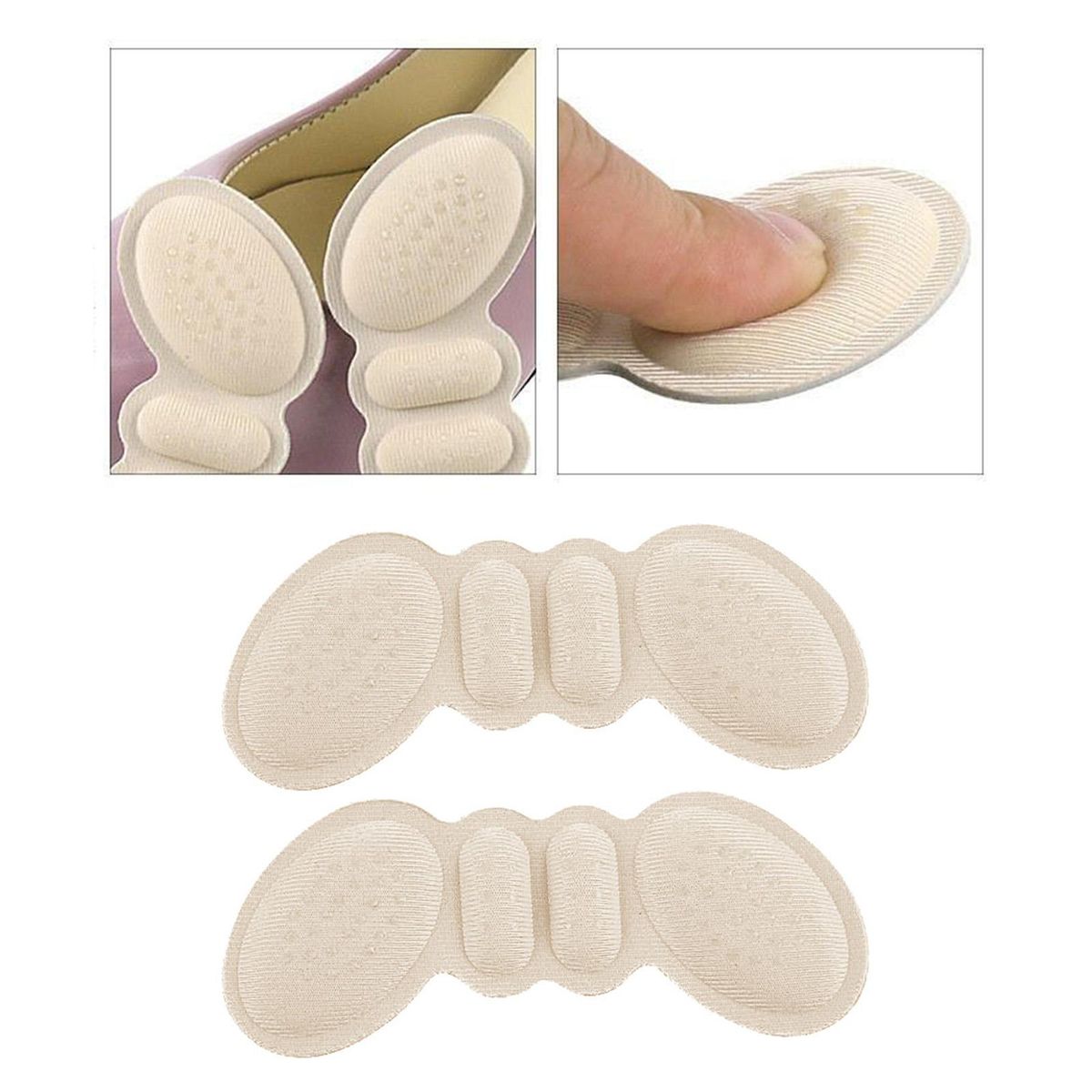 2Pcs Women Butterfly Shape Heel Cushion Pads Anti Beige 6mm Thick