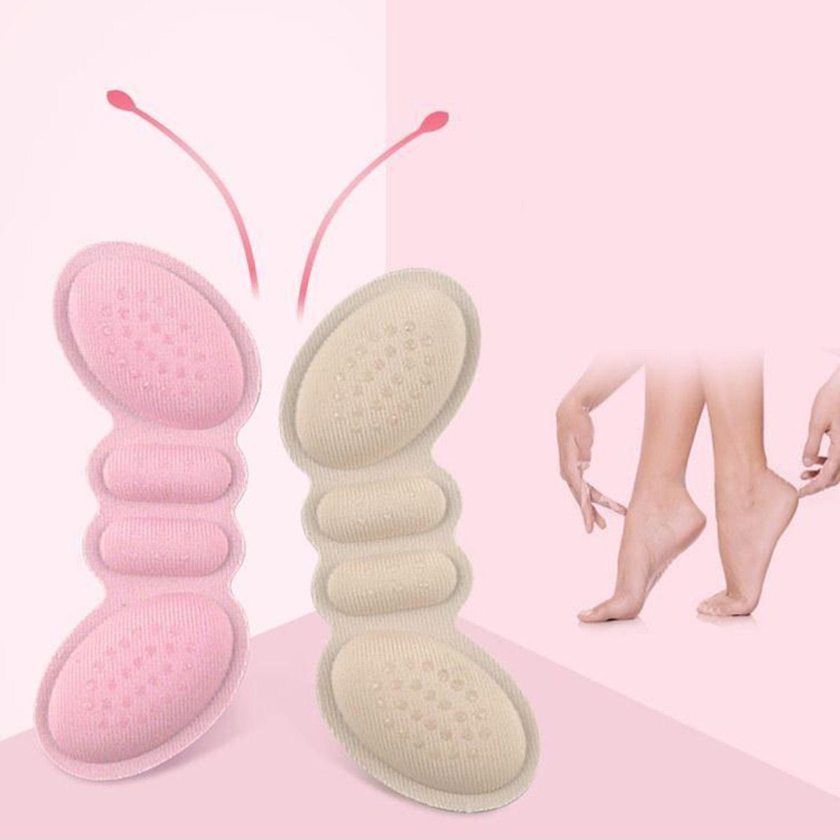 2Pcs Women Butterfly Shape Heel Cushion Pads Anti Beige 6mm Thick