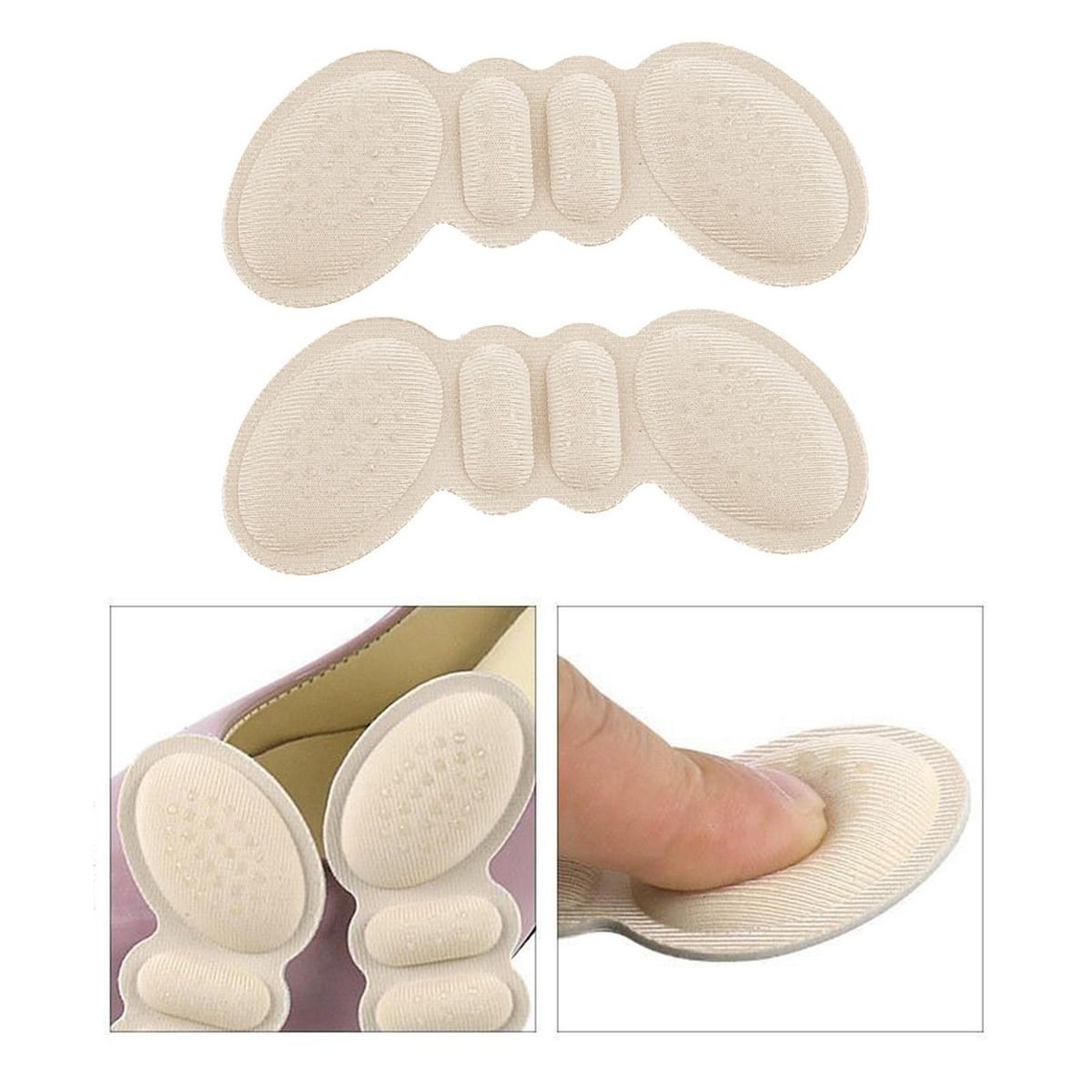 2Pcs Women Butterfly Shape Heel Cushion Pads Anti Beige 6mm Thick