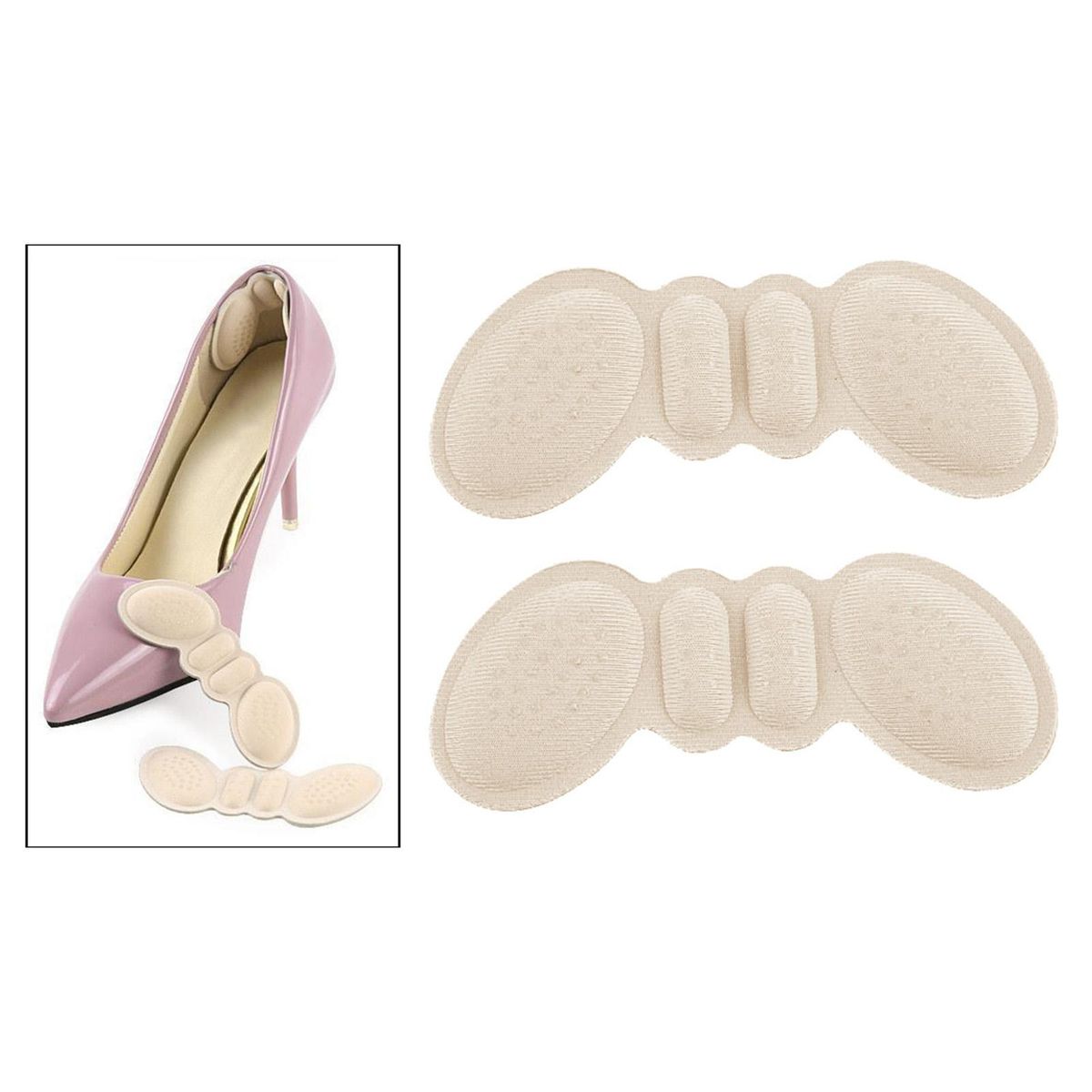 2Pcs Women Butterfly Shape Heel Cushion Pads Anti Beige 6mm Thick