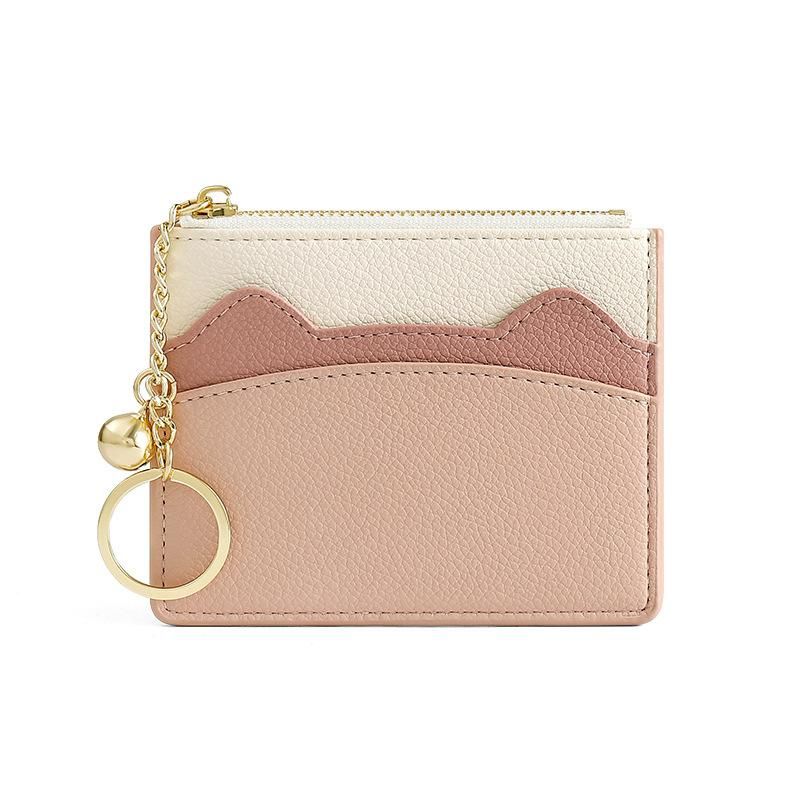 Yueqiankai Fashion Korean Ladies PU Card Holder Wholesale Ins Bell Keychain Thin Section Contrasting Color Cute Coin Purse Y8429 black