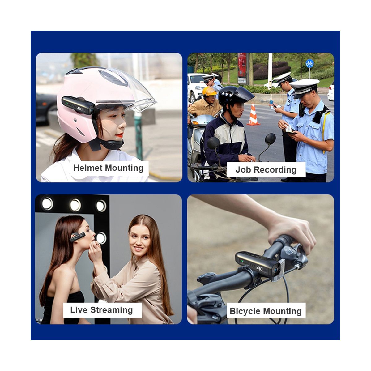 4K 30FPS Head Mounted Camera Wearable WiFi Video Camcorder Camera 120°Wide Angle Lens Anti-Shake APP Control Camera