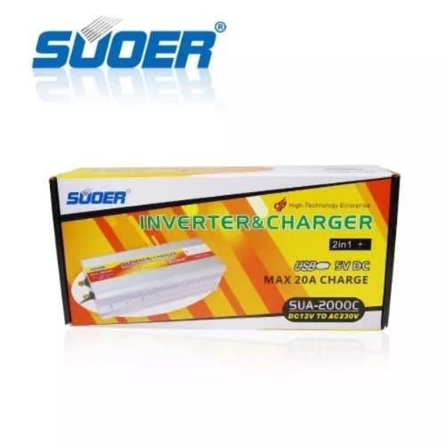 Suoer Power Inverter With 20a Digital Display Battery Charger - 2in1 - 2000W