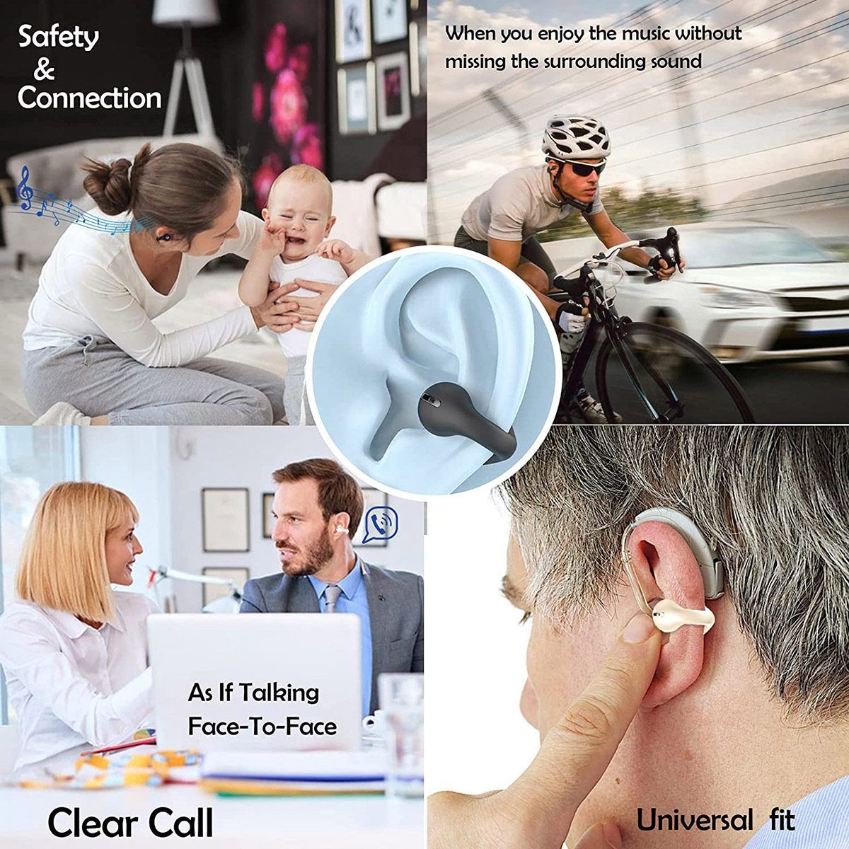 Wireless Earphone Bone Conduction Headphones Clip on Open