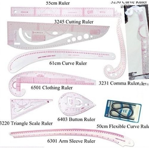 10 Style Multi Soft Design Drawing Comma Line Straight French Curve Ruler Set