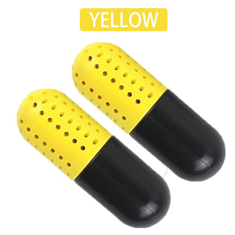 2pcs Deodorizer Shoe Closet Steriliser Eliminator Drawer Air Purifying Smell Remover Capsule Shape Moisture Absorber Dryer Ball-Yellow Color