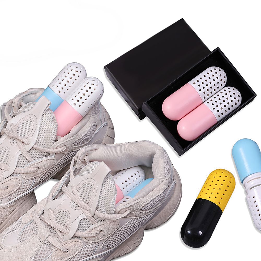 2pcs Deodorizer Shoe Closet Steriliser Eliminator Drawer Air Purifying Smell Remover Capsule Shape Moisture Absorber Dryer Ball-Yellow Color