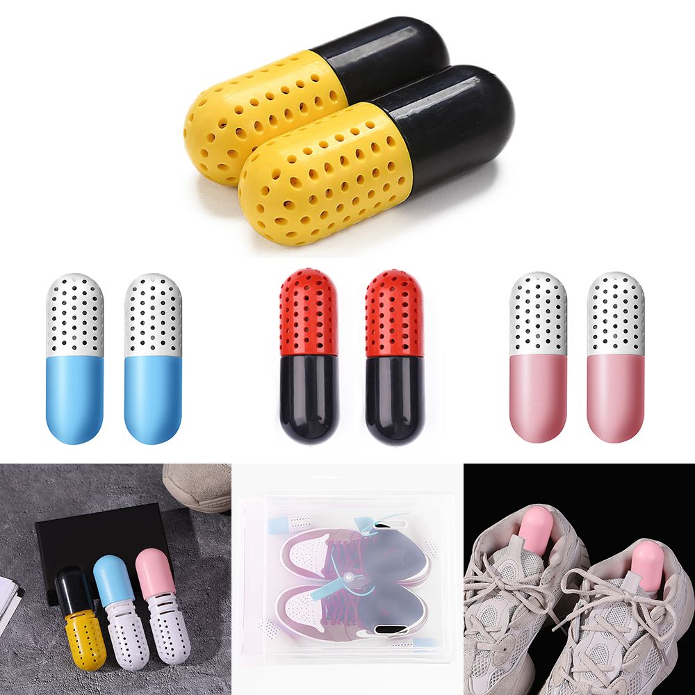 2pcs Deodorizer Shoe Closet Steriliser Eliminator Drawer Air Purifying Smell Remover Capsule Shape Moisture Absorber Dryer Ball-Yellow Color