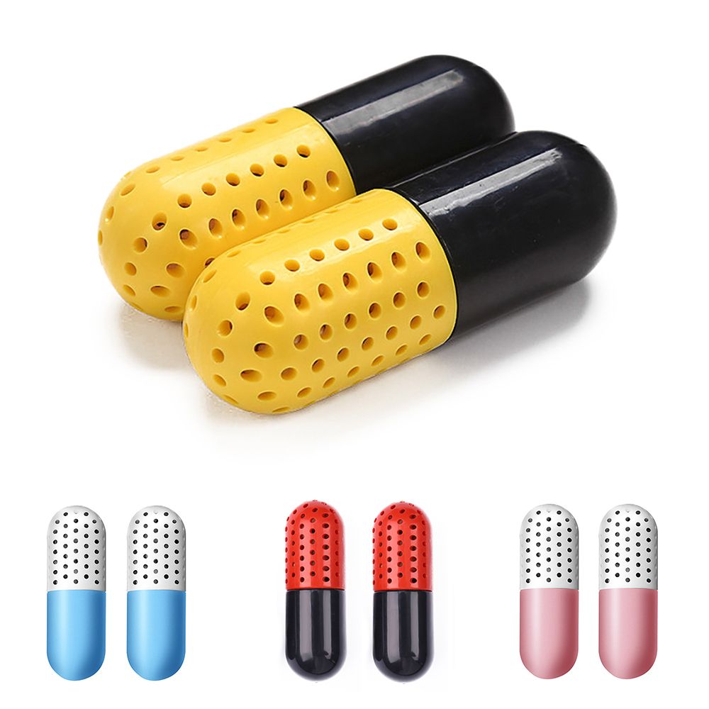 2pcs Deodorizer Shoe Closet Steriliser Eliminator Drawer Air Purifying Smell Remover Capsule Shape Moisture Absorber Dryer Ball-Yellow Color