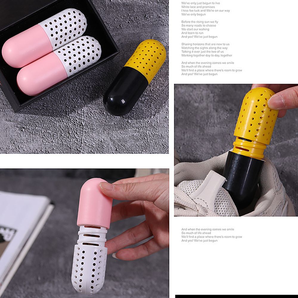 2pcs Deodorizer Shoe Closet Steriliser Eliminator Drawer Air Purifying Smell Remover Capsule Shape Moisture Absorber Dryer Ball-Yellow Color