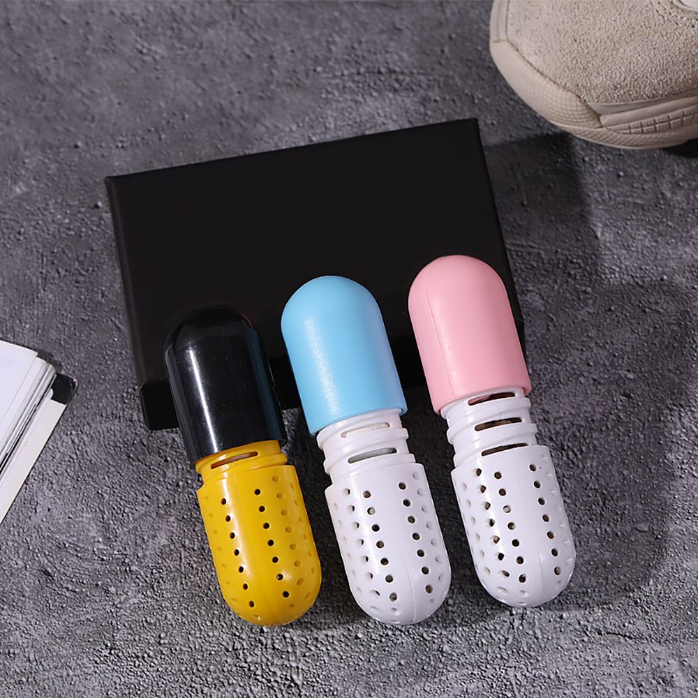 2pcs Deodorizer Shoe Closet Steriliser Eliminator Drawer Air Purifying Smell Remover Capsule Shape Moisture Absorber Dryer Ball-Yellow Color