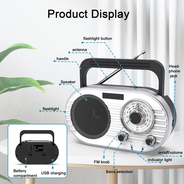FM/AM/SW Multi-band Radio Rechargeable Music Player