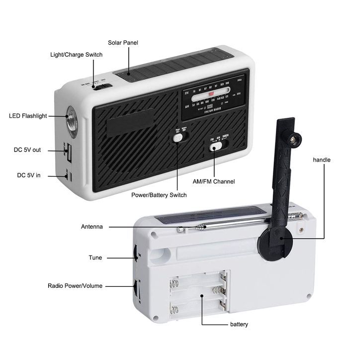 4Way Powered Emergency Radio Solar Crank Battery AMFM Alert Radio