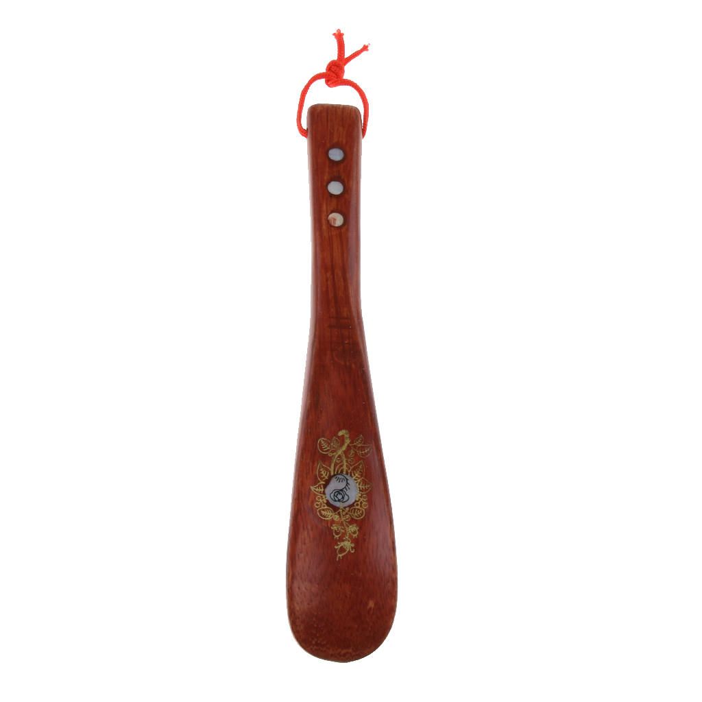 Practical Shoehorn Wood Handle Shoe Lifter Light Brown With Shell 22cm