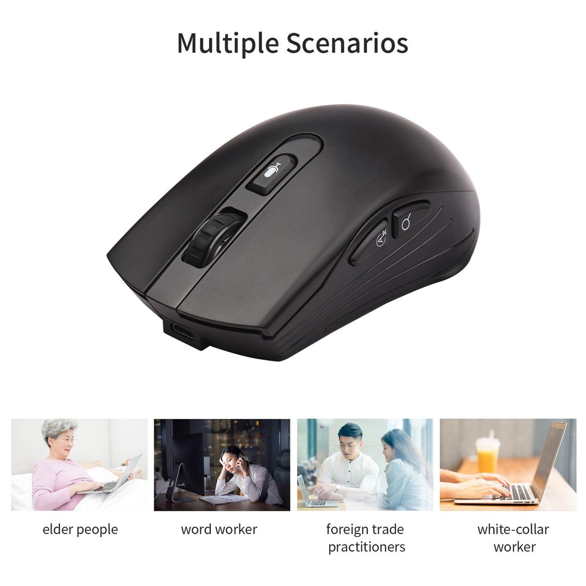 DOSMONO 2.4G Wireless Smart Voice Mouse Translator 6 Buttons for Laptop PC Computer Support Windows Mac System Typing Speech Translation Voice Command Search with USB Receiver for Comercial Business Office Supplies