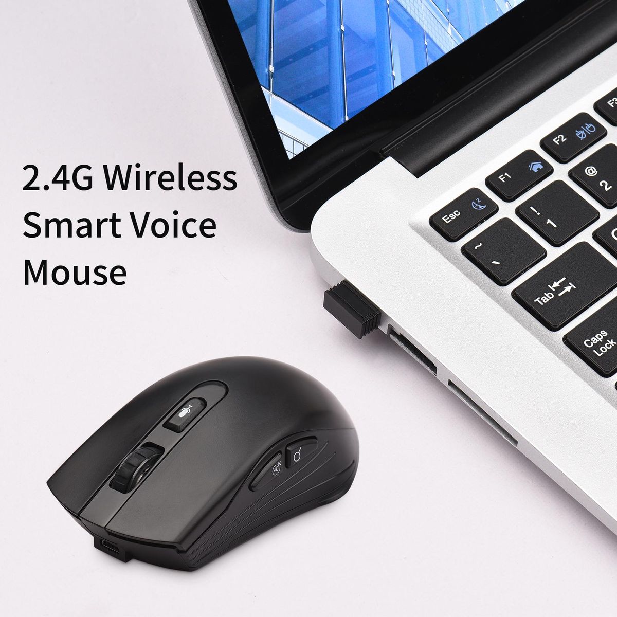 DOSMONO 2.4G Wireless Smart Voice Mouse Translator 6 Buttons for Laptop PC Computer Support Windows Mac System Typing Speech Translation Voice Command Search with USB Receiver for Comercial Business Office Supplies
