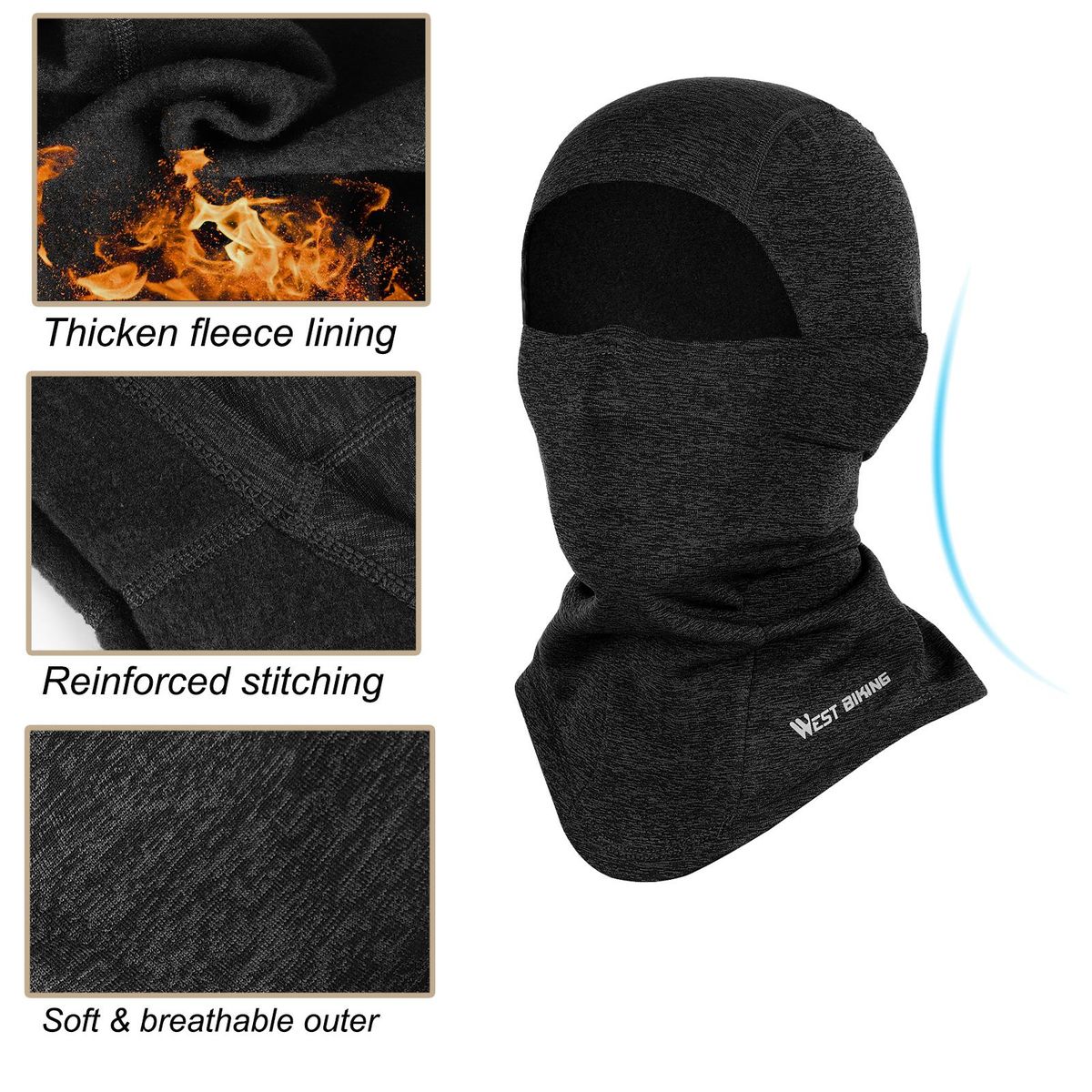 Thermal Face Mask Wind-proof Cycling Neck Warmer Motorcycle Under Helmet Lining Mask Caps Ultimate Thermal Retention Hat  for Running Cycling Skiing & Winter Sports