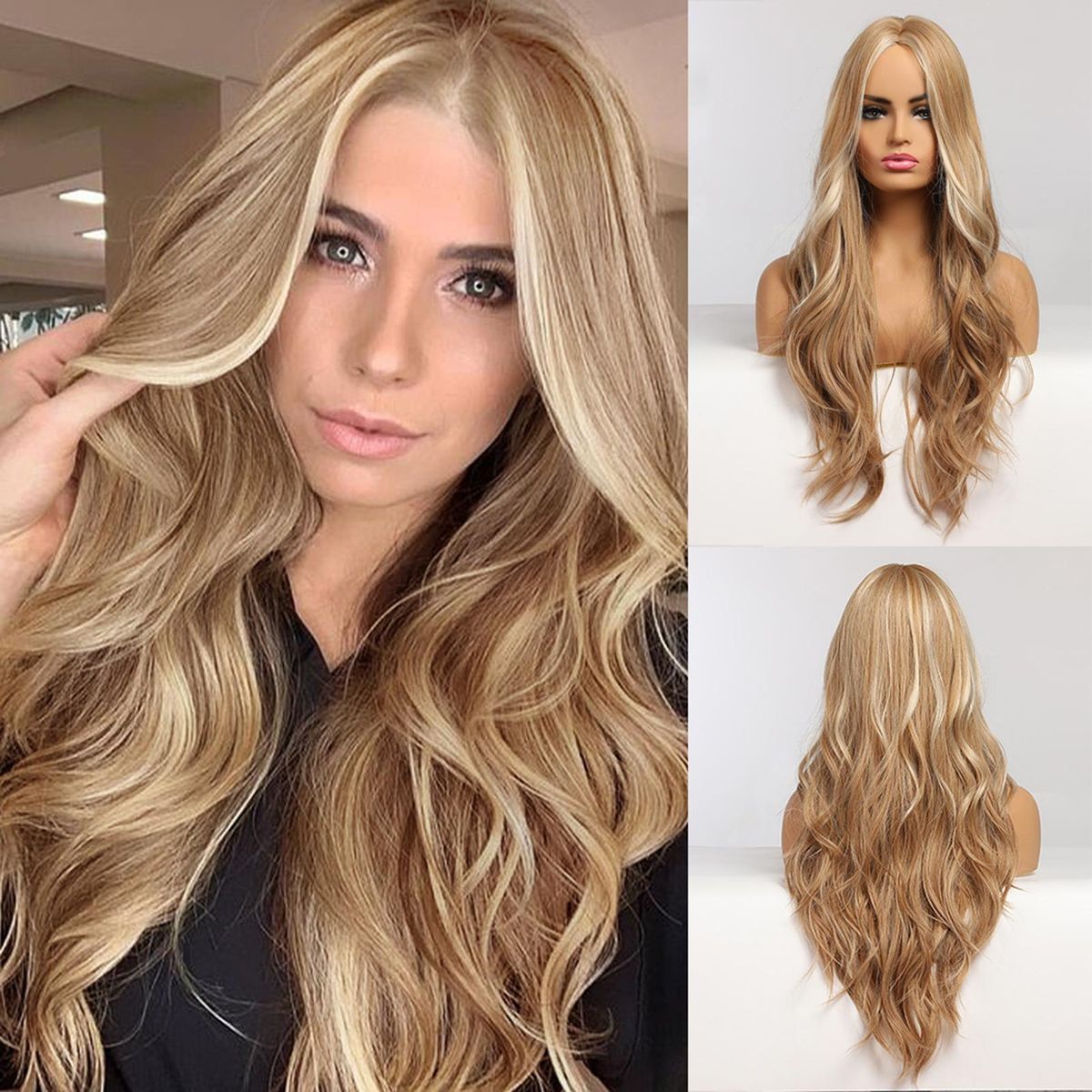 Synthetic Wig Brown Curly Wavy Wig Long Hairpiece