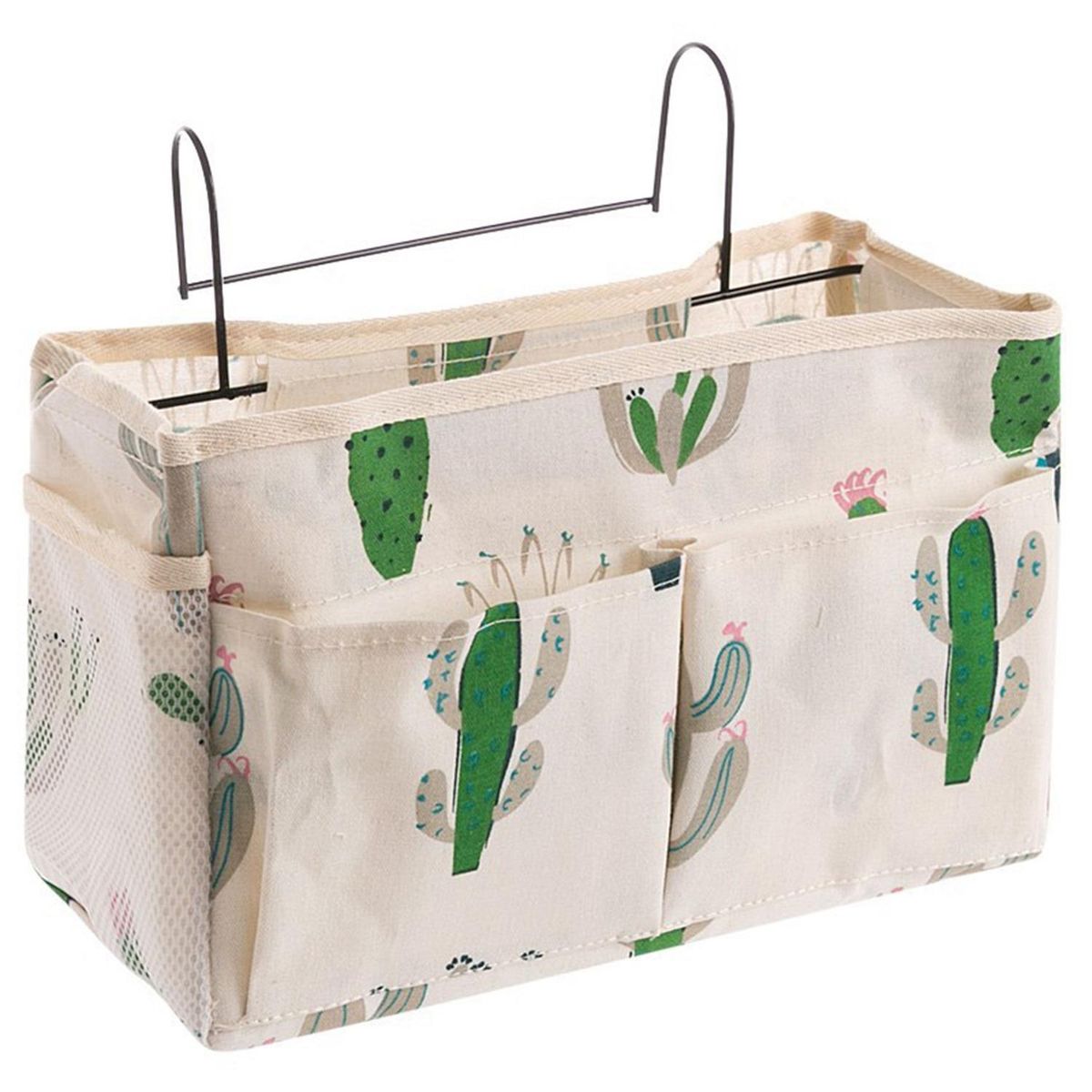 Cosmetic Wtorage Bag Lattice Hanging Storage Bag Bedside Storage Organizer with Hook Bed Pocket Cactus