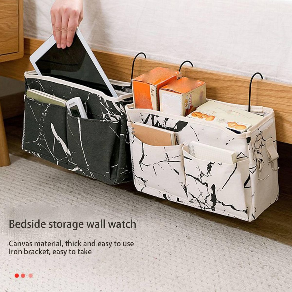 Cosmetic Wtorage Bag Lattice Hanging Storage Bag Bedside Storage Organizer with Hook Bed Pocket Cactus