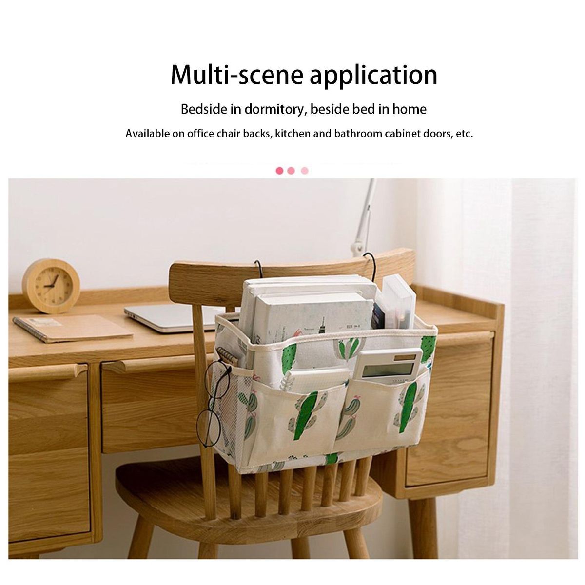 Cosmetic Wtorage Bag Lattice Hanging Storage Bag Bedside Storage Organizer with Hook Bed Pocket Cactus