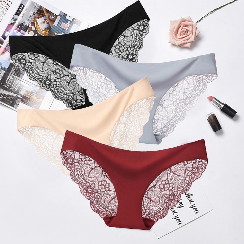 3pcs/lot  Y Women Panties Set Lace Briefs Ice Silk Seam