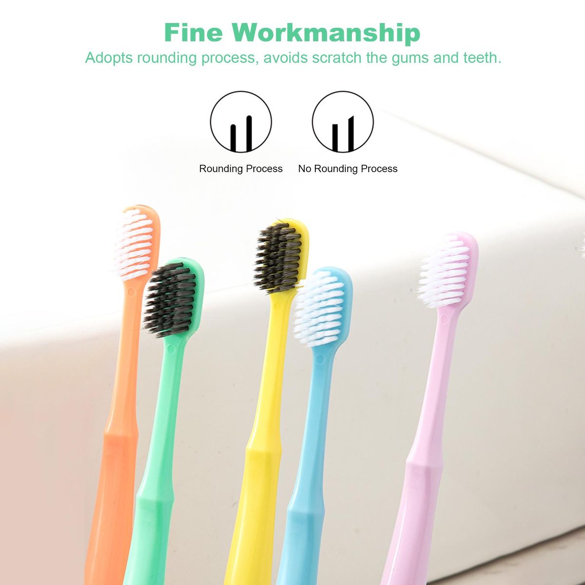 5Pcs Family Pack Soft Bristles Tooth Brushes Pure Color Binchoutan Elements Individually Wrapped Toothbrushes