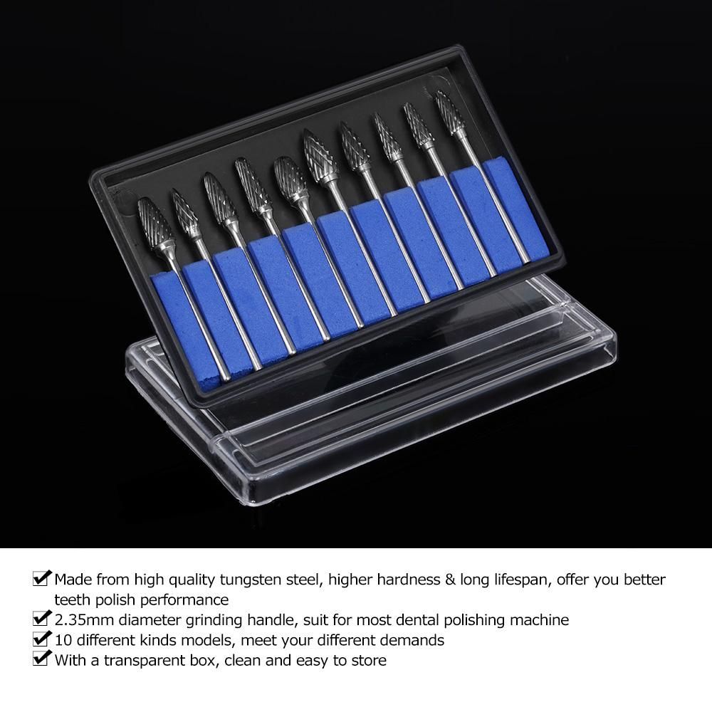10pcs Tungsten Steel Nitrate Carbide Burs Drills Dental High Speed Grinding Heads Dentistry Equipment Teeth Polishing & Smoothing Dental Tool