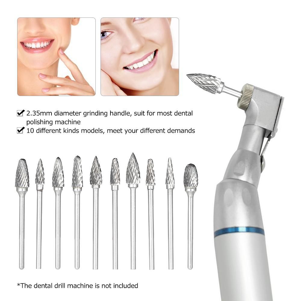 10pcs Tungsten Steel Nitrate Carbide Burs Drills Dental High Speed Grinding Heads Dentistry Equipment Teeth Polishing & Smoothing Dental Tool