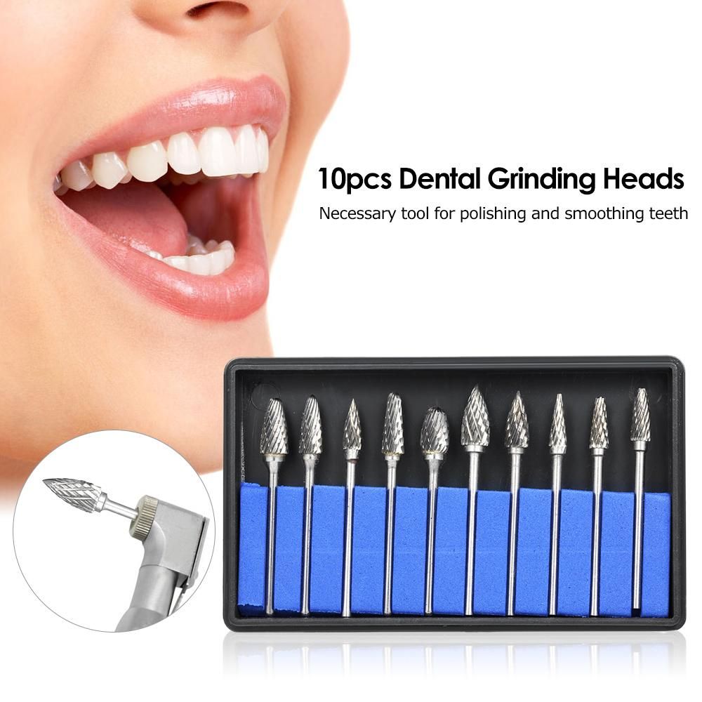 10pcs Tungsten Steel Nitrate Carbide Burs Drills Dental High Speed Grinding Heads Dentistry Equipment Teeth Polishing & Smoothing Dental Tool