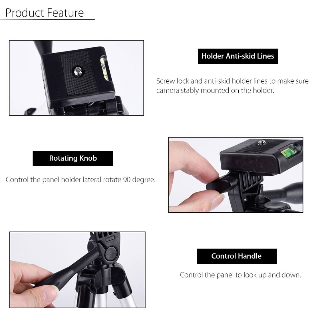 3120 Live Broadcast Tripod 4-Section Folding Legs Aluminum Alloy Tripod Mount, Adjustable Height: 34-103cm(Black)