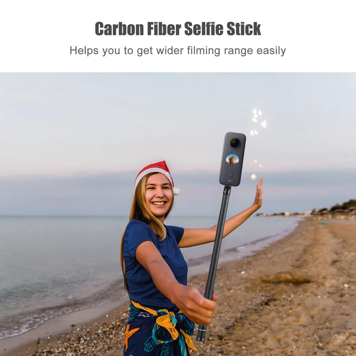 Portable Selfie Stick Carbon Fiber Stand Camera Bracket 1/4 Inch Screw Mount 36cm-150cm/14.2in-59in Adjustable Length Compatible with Insta360 X2/ X3
