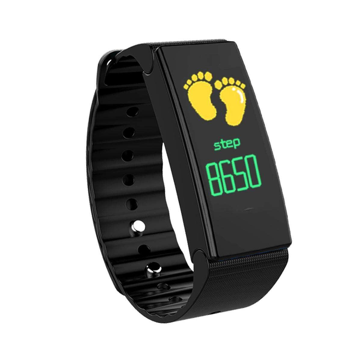 Waterproof Colour Screen Smartband Bracelet Heart Rate Tracker Wristband Black Black (black)