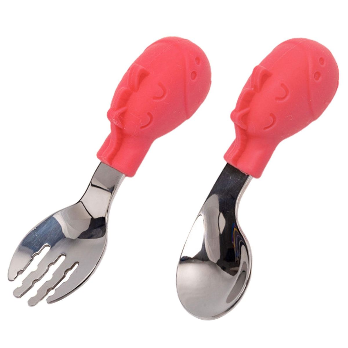 1 Set Feeding Fork Spoon Little Elephant Zebra Baby Training Fork Spoon Red