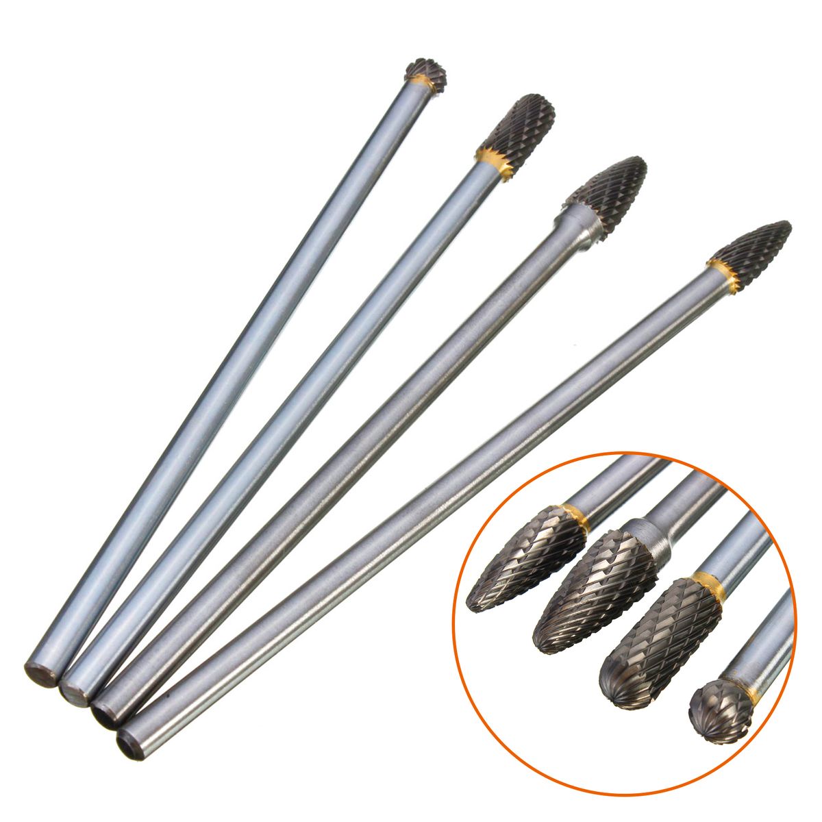 4Pcs Tungsten Steel 1/4'' Shank Rotary Cutting Burrs 10mm