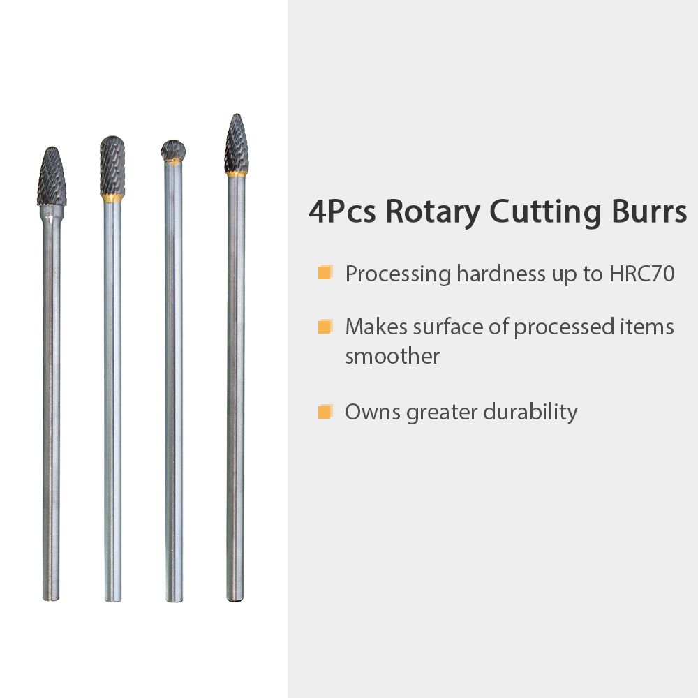 4Pcs Tungsten Steel 1/4'' Shank Rotary Cutting Burrs 10mm