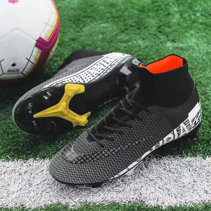 Men Soccer Shoes AG High Ankle Football Boots MenSneakers-Black