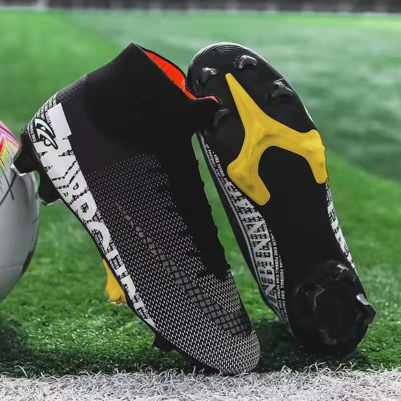 Men Soccer Shoes AG High Ankle Football Boots MenSneakers-Black