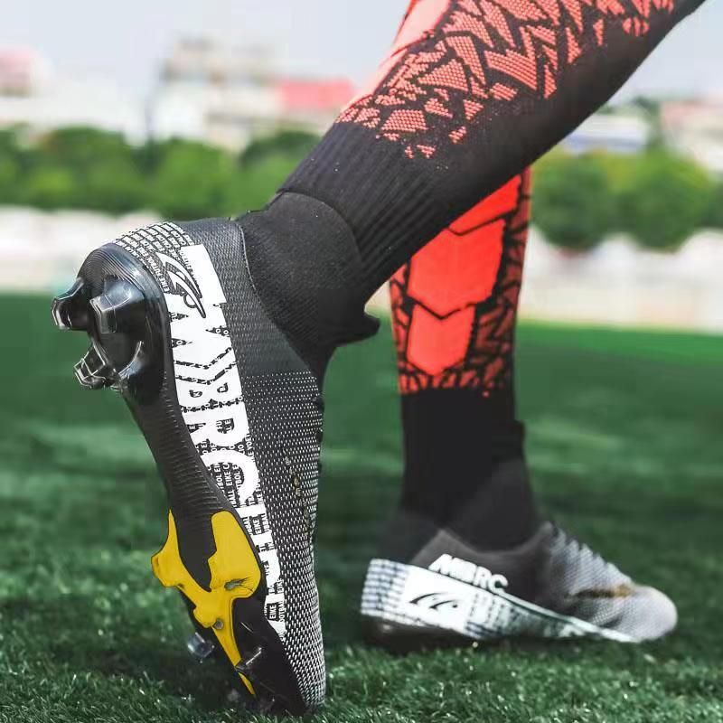 Men Soccer Shoes AG High Ankle Football Boots MenSneakers-Black