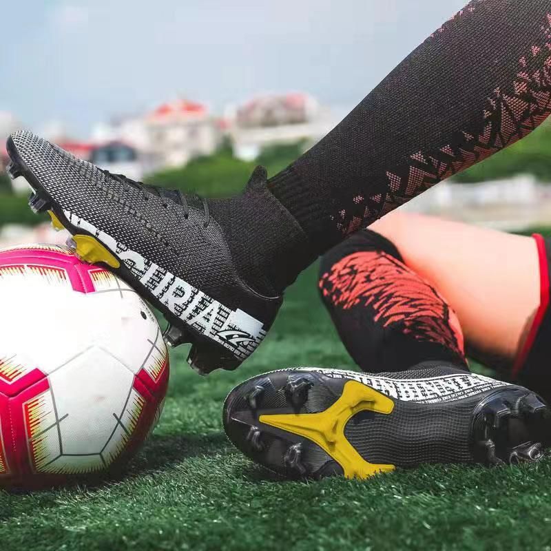 Men Soccer Shoes AG High Ankle Football Boots MenSneakers-Black
