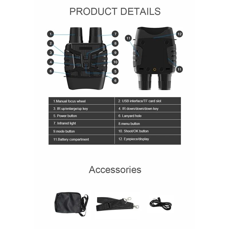 NV3180 Portable Night Vision Binoculars Goggles Telescope 4X Zoom 1080P HD Head Mount Infrared Photography & Videoing