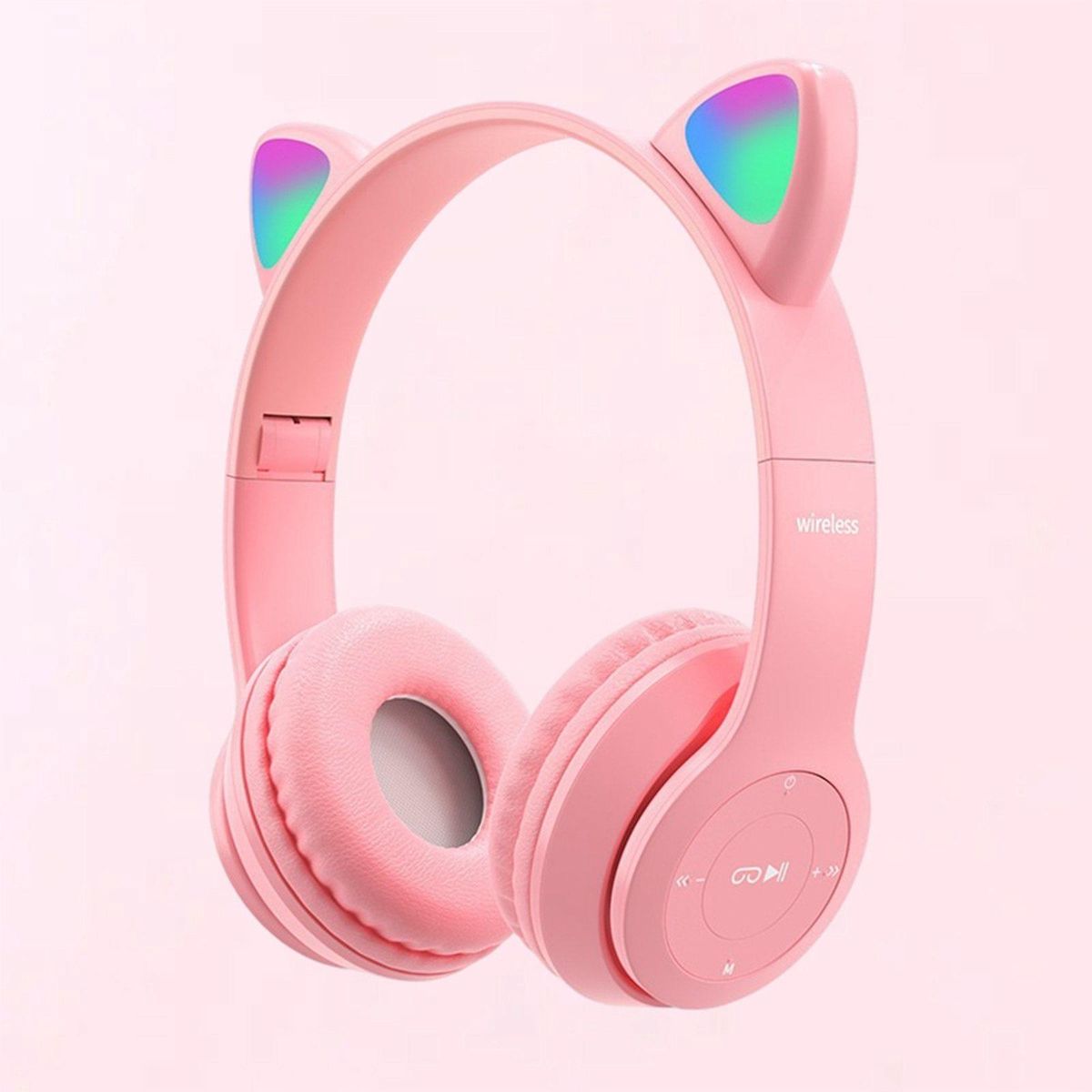 Over-ear Cat-ear Wireless Headset Noise Canceling, Surround Sound Pink